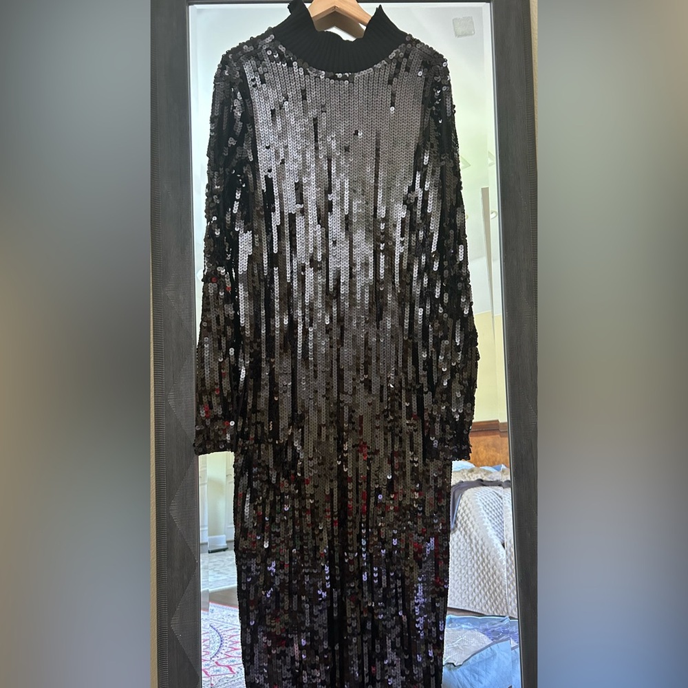 Zara Black Sequin Long Sleeve Dress